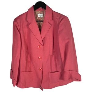 Emma James Wome Petite 16 Coral Linen Blend Blazer‎ Jacket Lace Back Tie Career